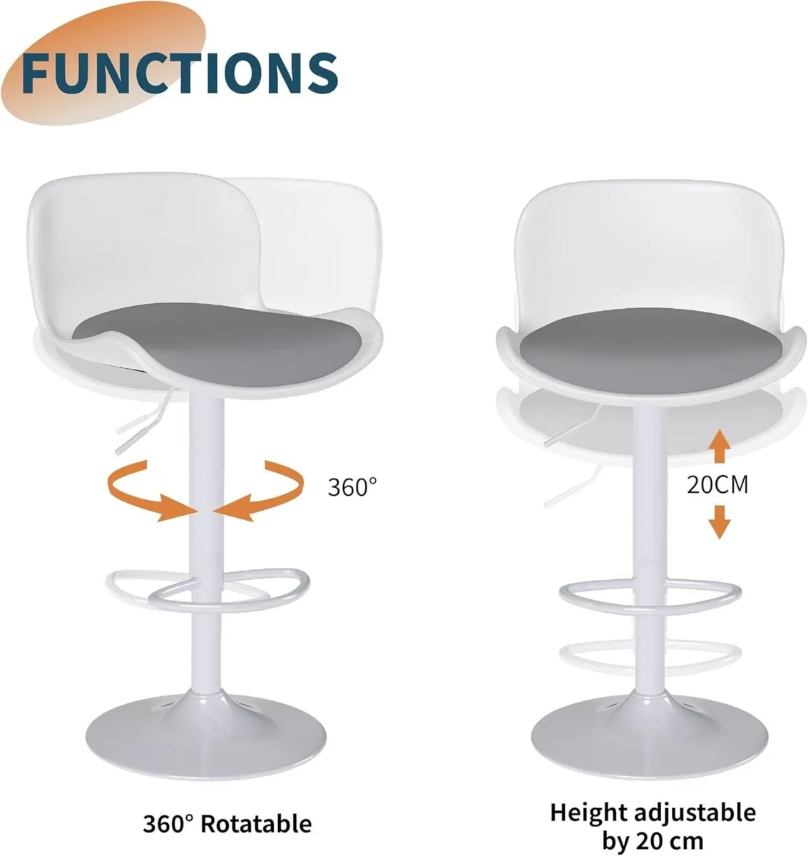 Bar stool Set of 2 360degrees swivel chair - Image 4
