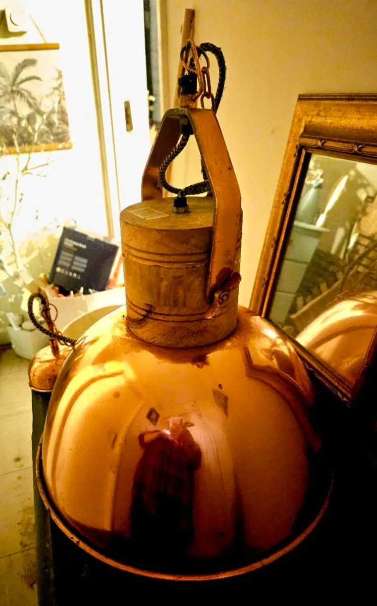 Unique Copper & Wood Large Kitchen Light Fittings - Image 4