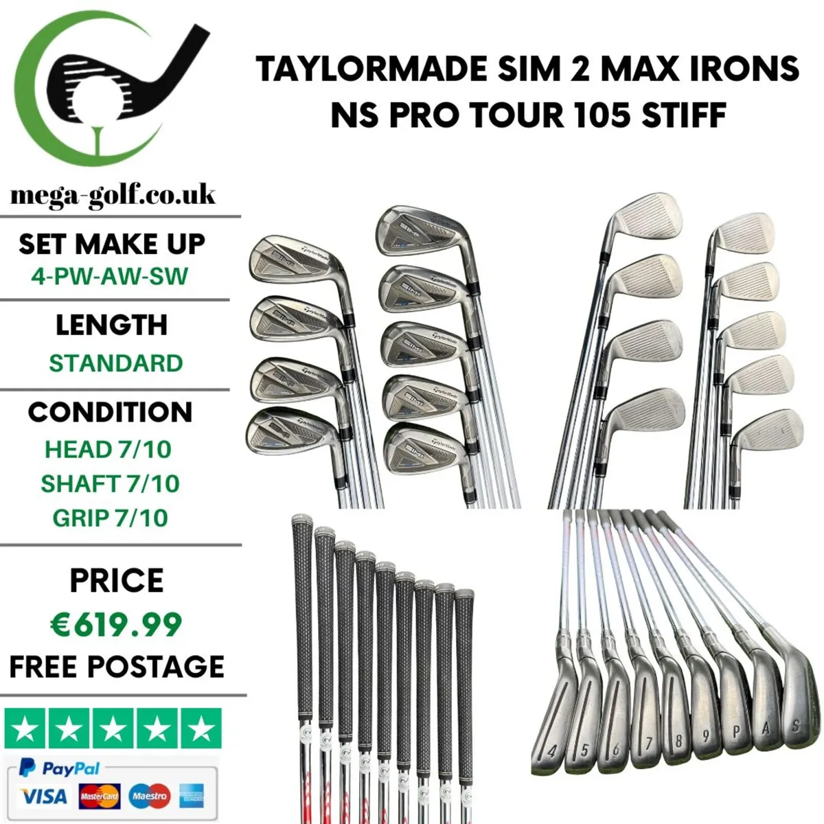 Taylormade Sim 2 Max Irons / 4-Pw-Aw-Sw / Stiff - Image 1