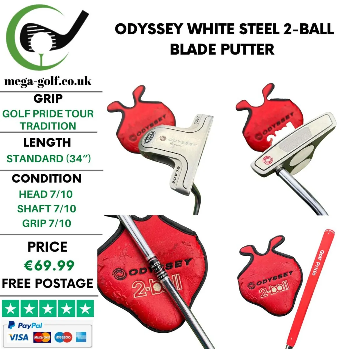 Odyssey White Steel 2-Ball Blade Putter / 34″ - Image 1
