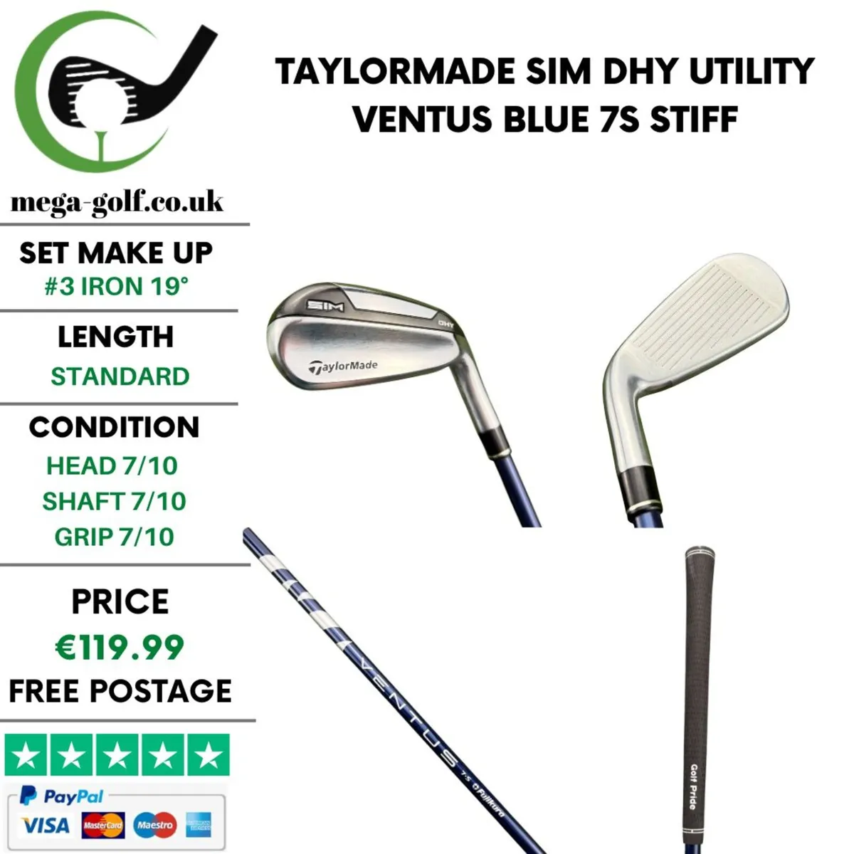Taylormade Sim DHY Utility #3 Iron 19° / Stiff - Image 1