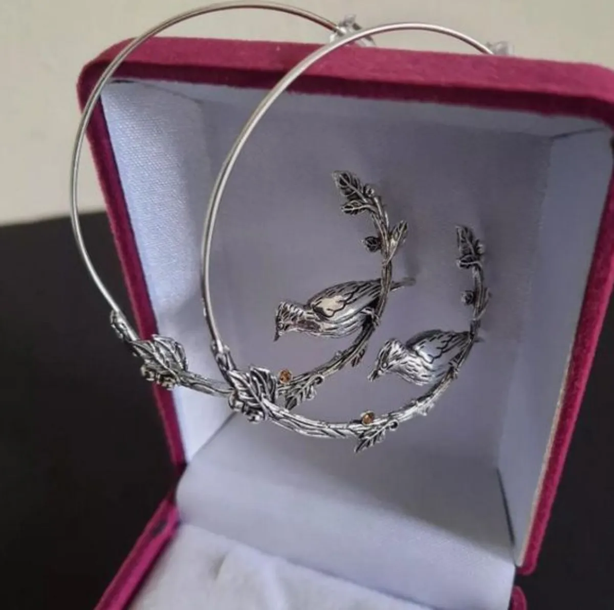 Cottagecore Birds on Branch Earrings Hoop Earrings - Image 2