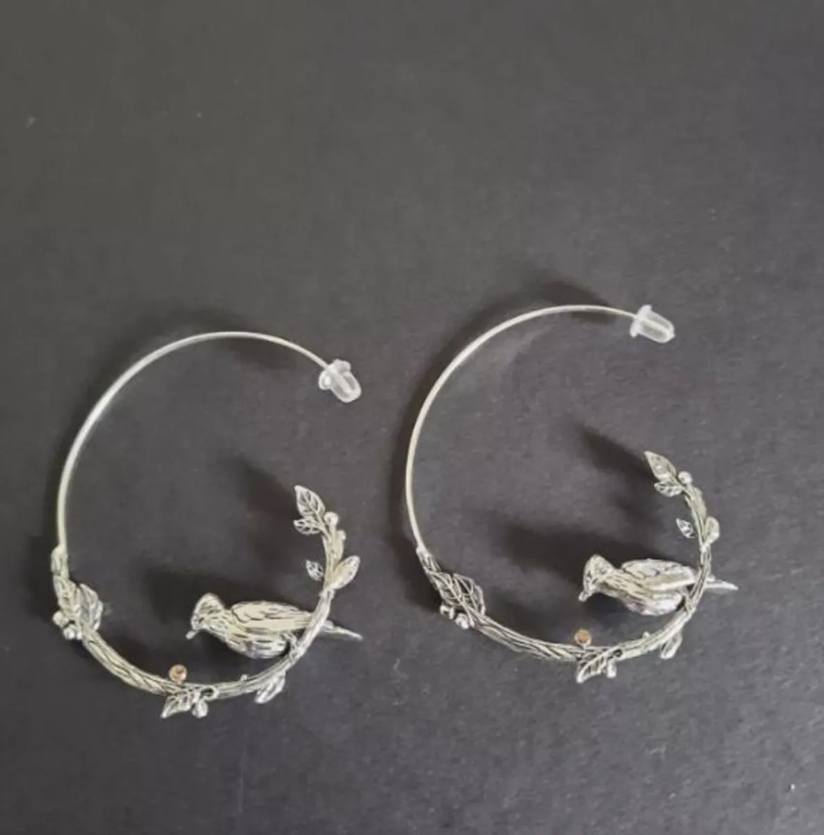 Cottagecore Birds on Branch Earrings Hoop Earrings - Image 3