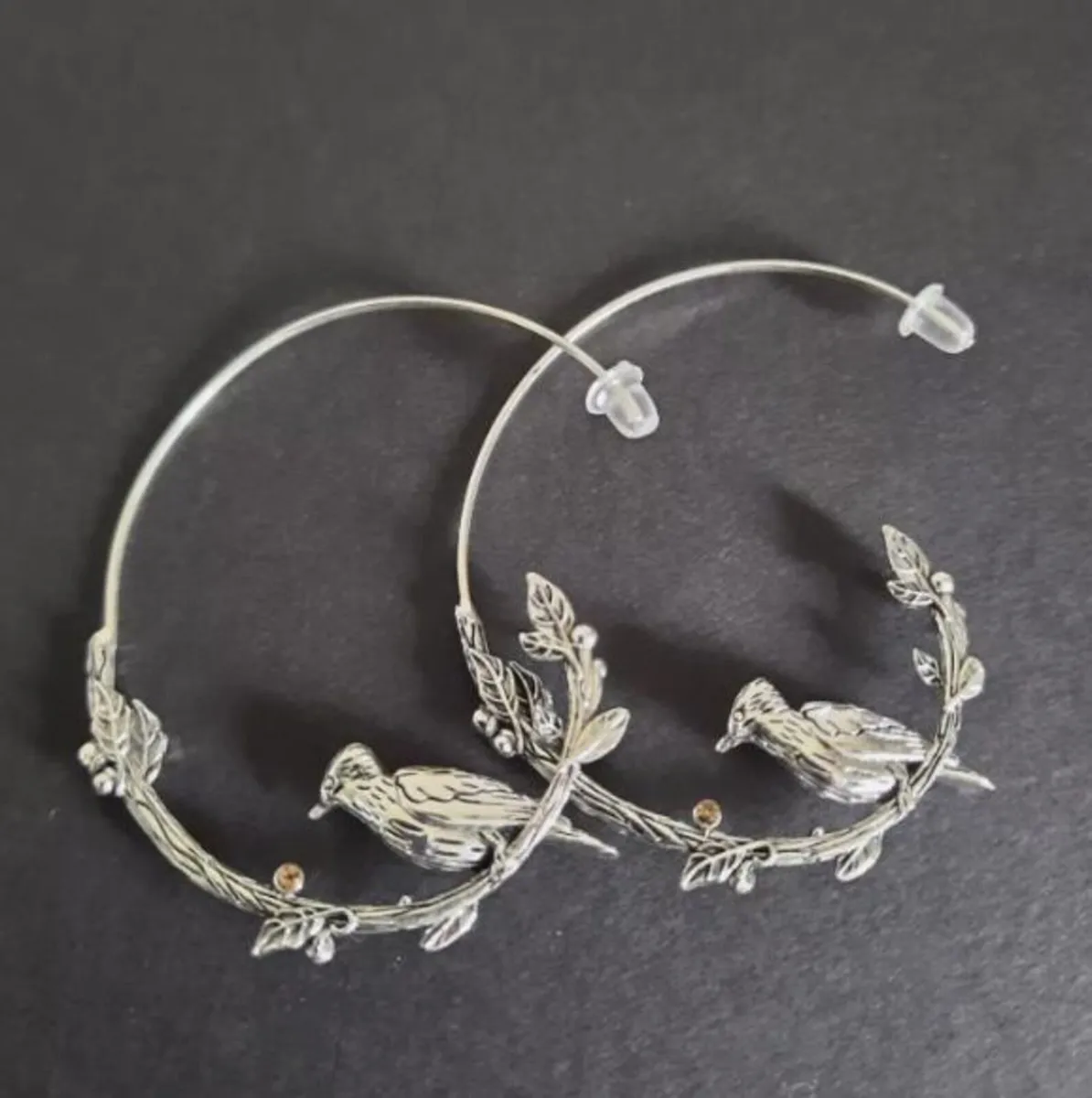 Cottagecore Birds on Branch Earrings Hoop Earrings - Image 1
