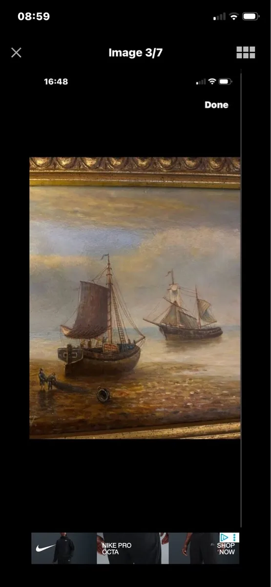 Vintage Oil on Board Maritime Painting - Image 3