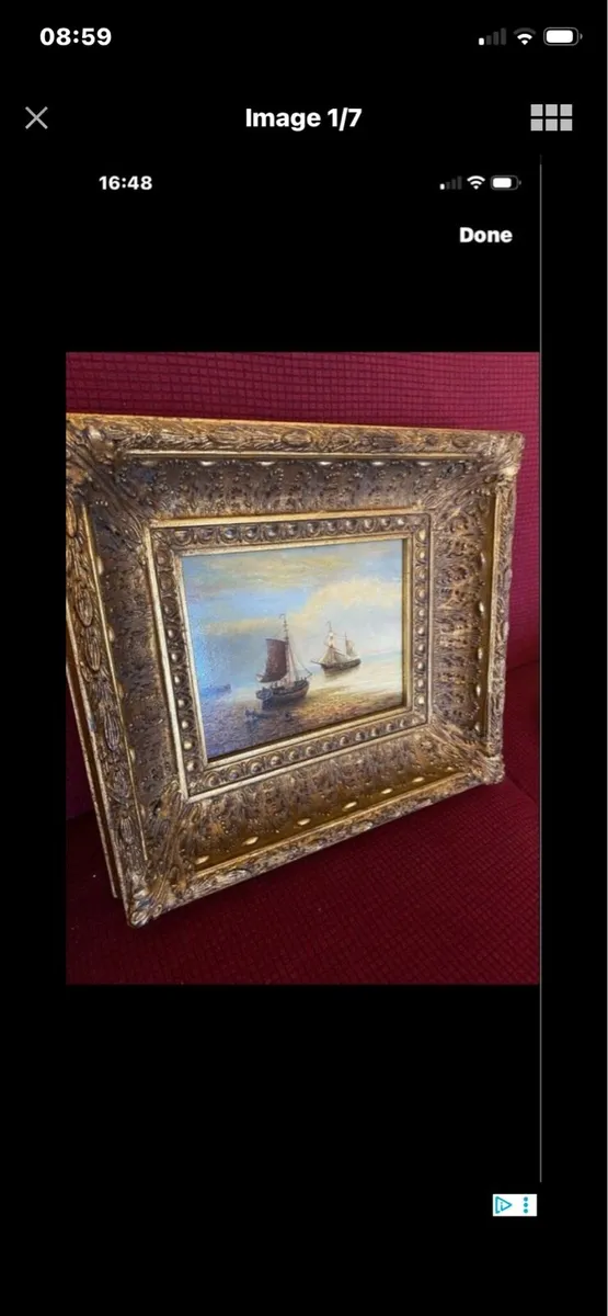 Vintage Oil on Board Maritime Painting - Image 1