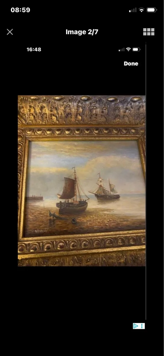 Vintage Oil on Board Maritime Painting - Image 2