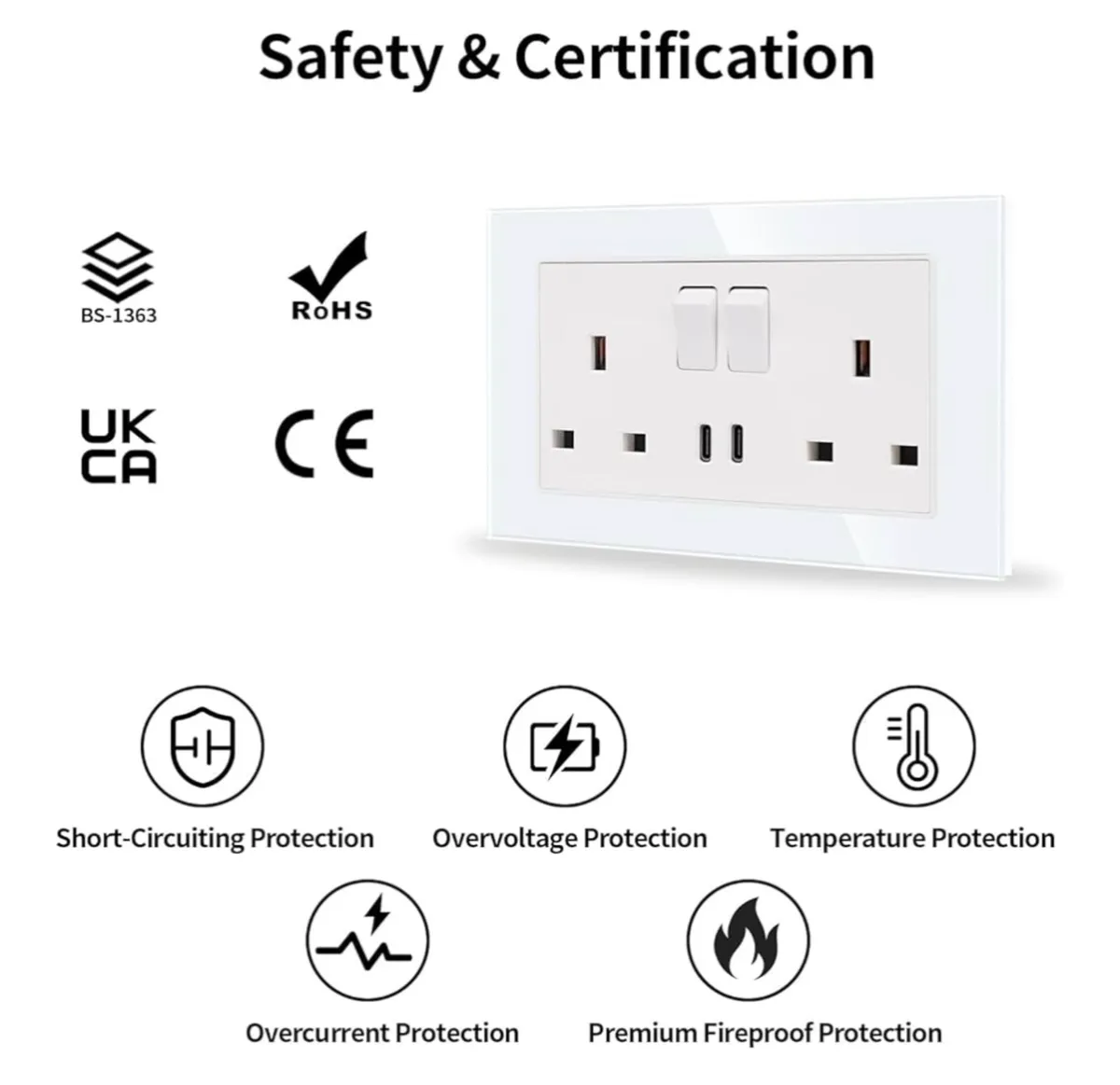 5 pk double switched socket with type C USB - Image 2
