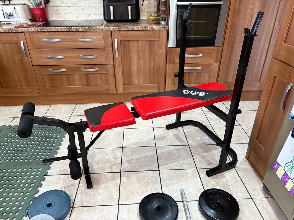 WEIGHT BENCH  + LEG, WEIGHTS, BARS, MATS ETC!! - Image 3