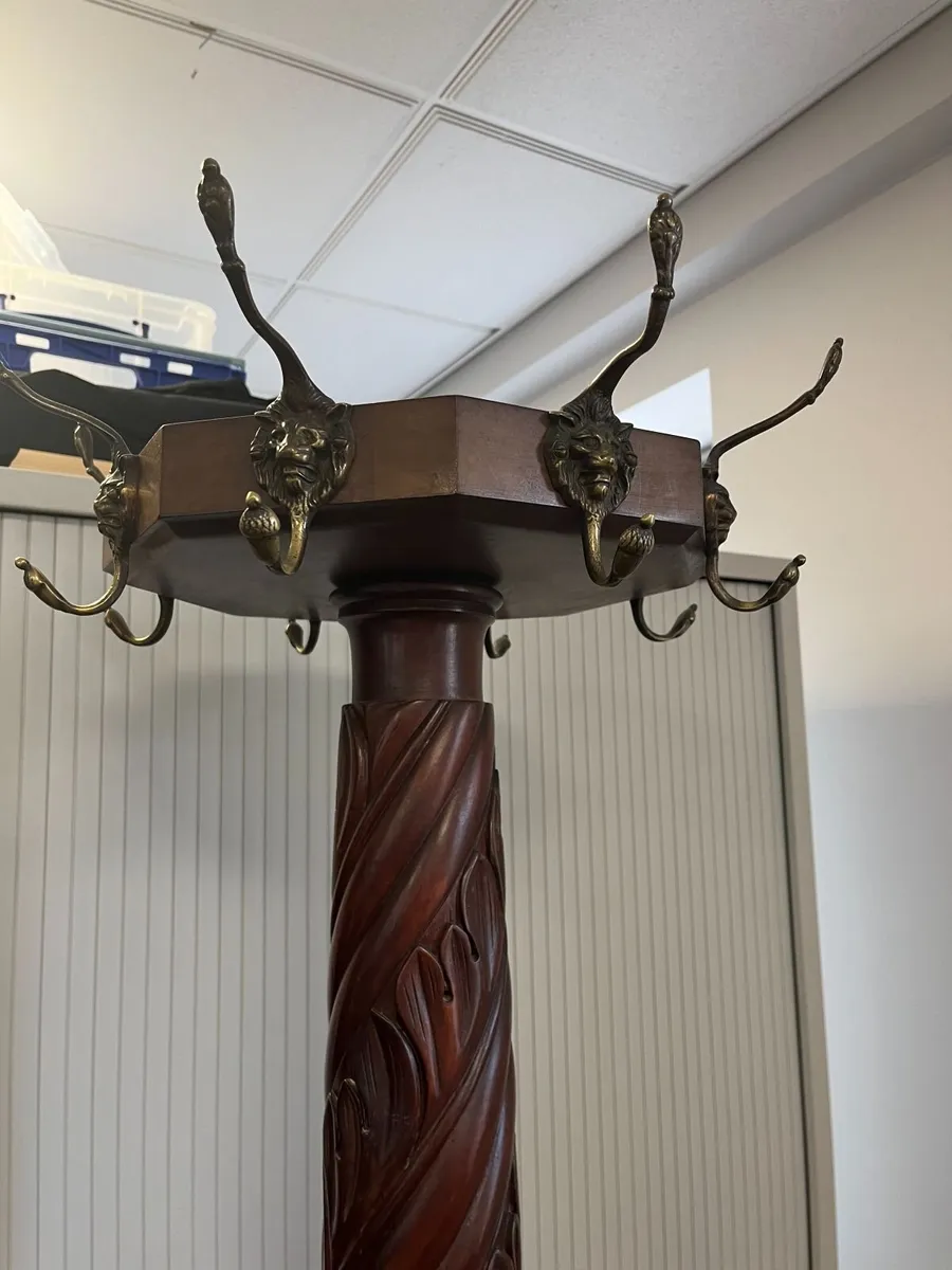 Antique Style  Coat Rack Dark Mahogany Wood - Image 2