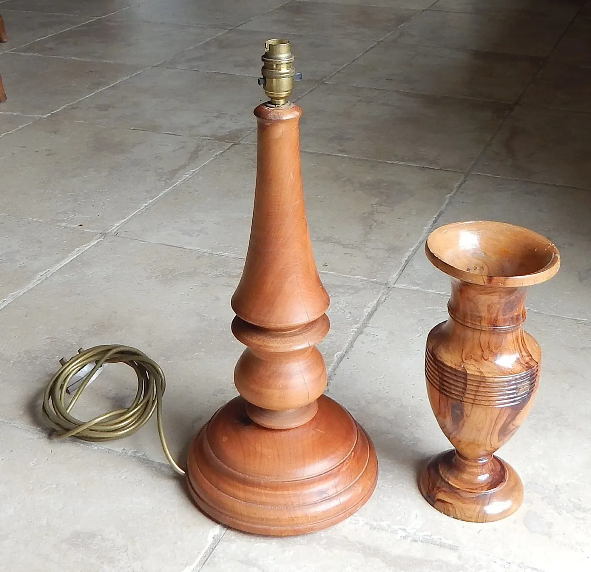 Handmade Wooden Table Lamp & Vase - Image 1