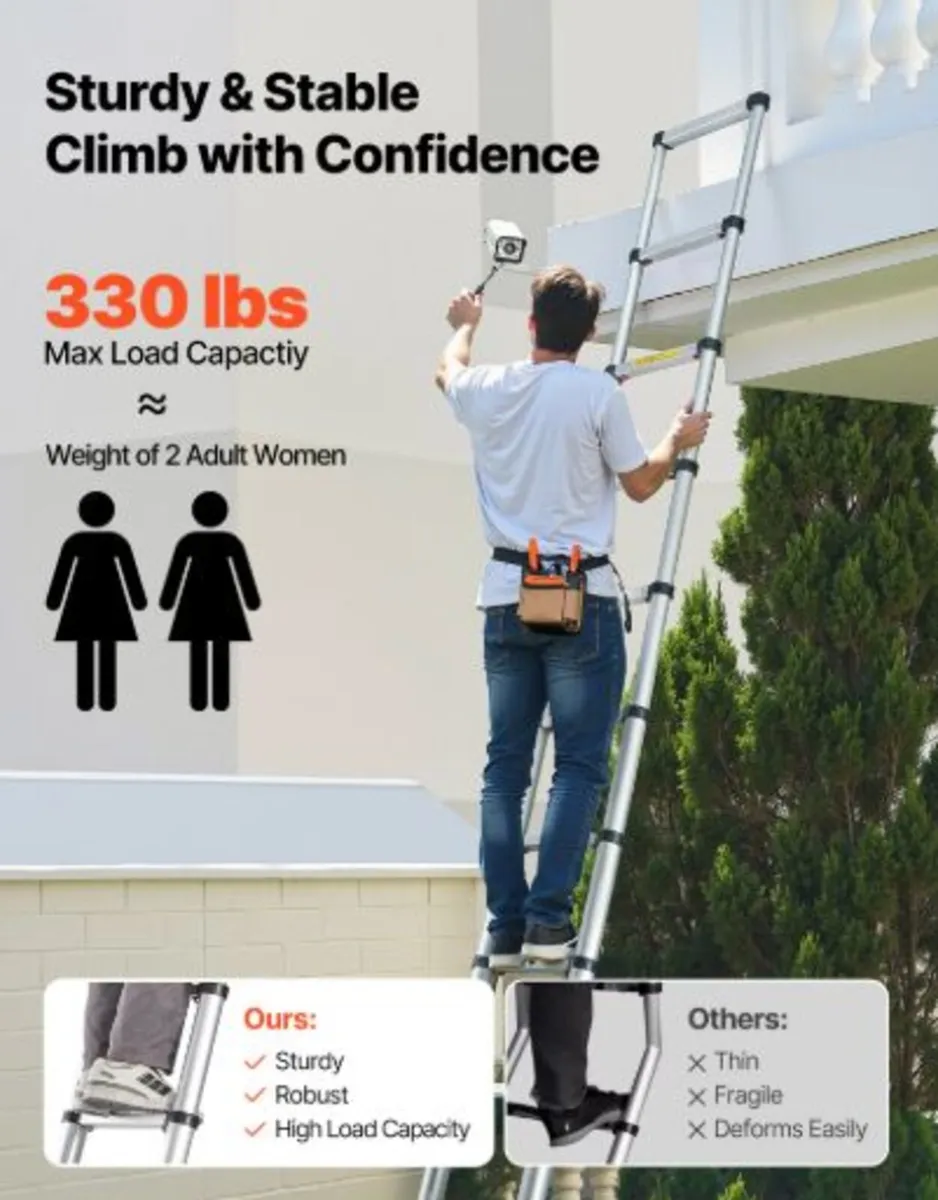 3.8m Telescoping Ladder, Aluminum Lightweight - Image 2
