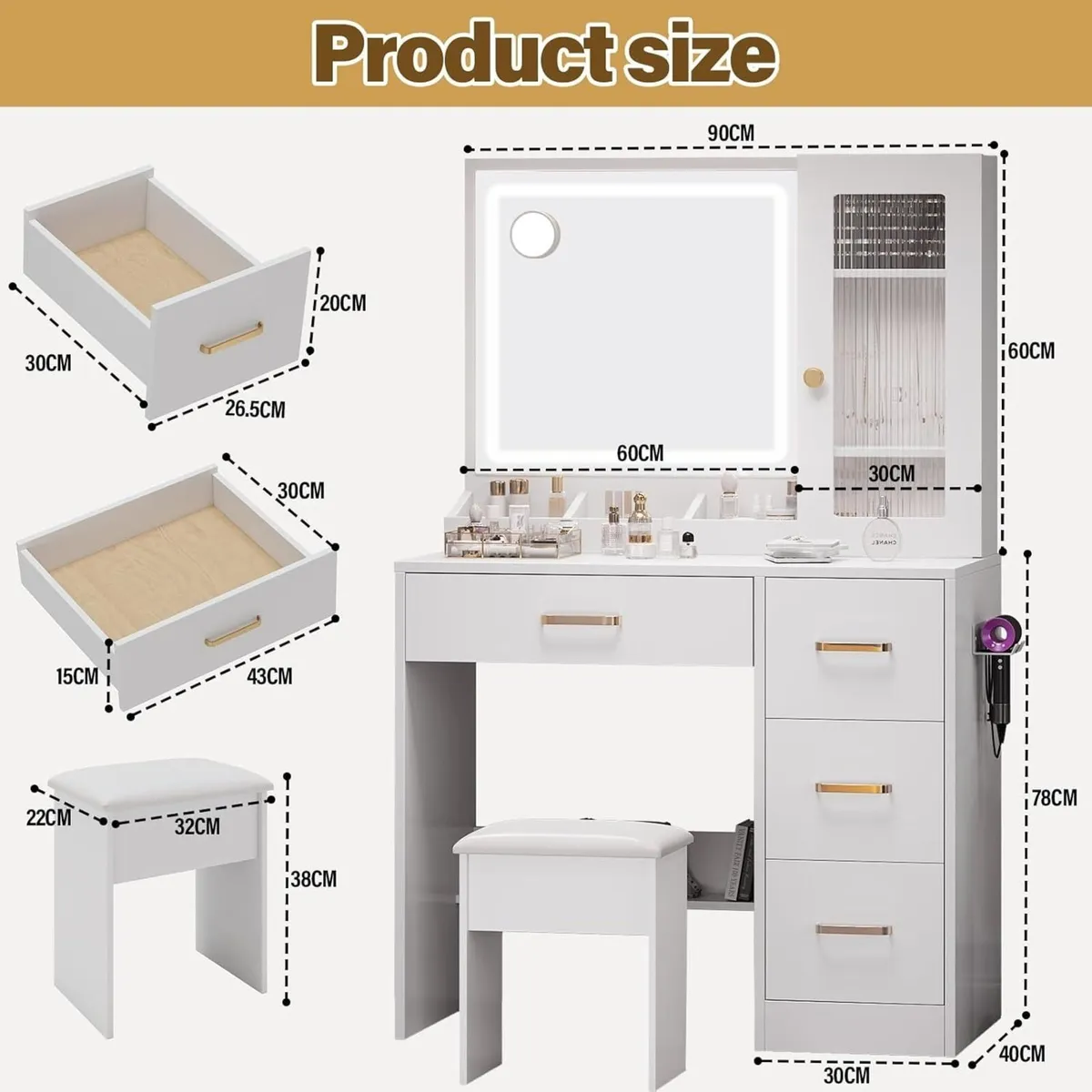 Dressing Table with Mirror and Stool: Vanity Desk - Image 2