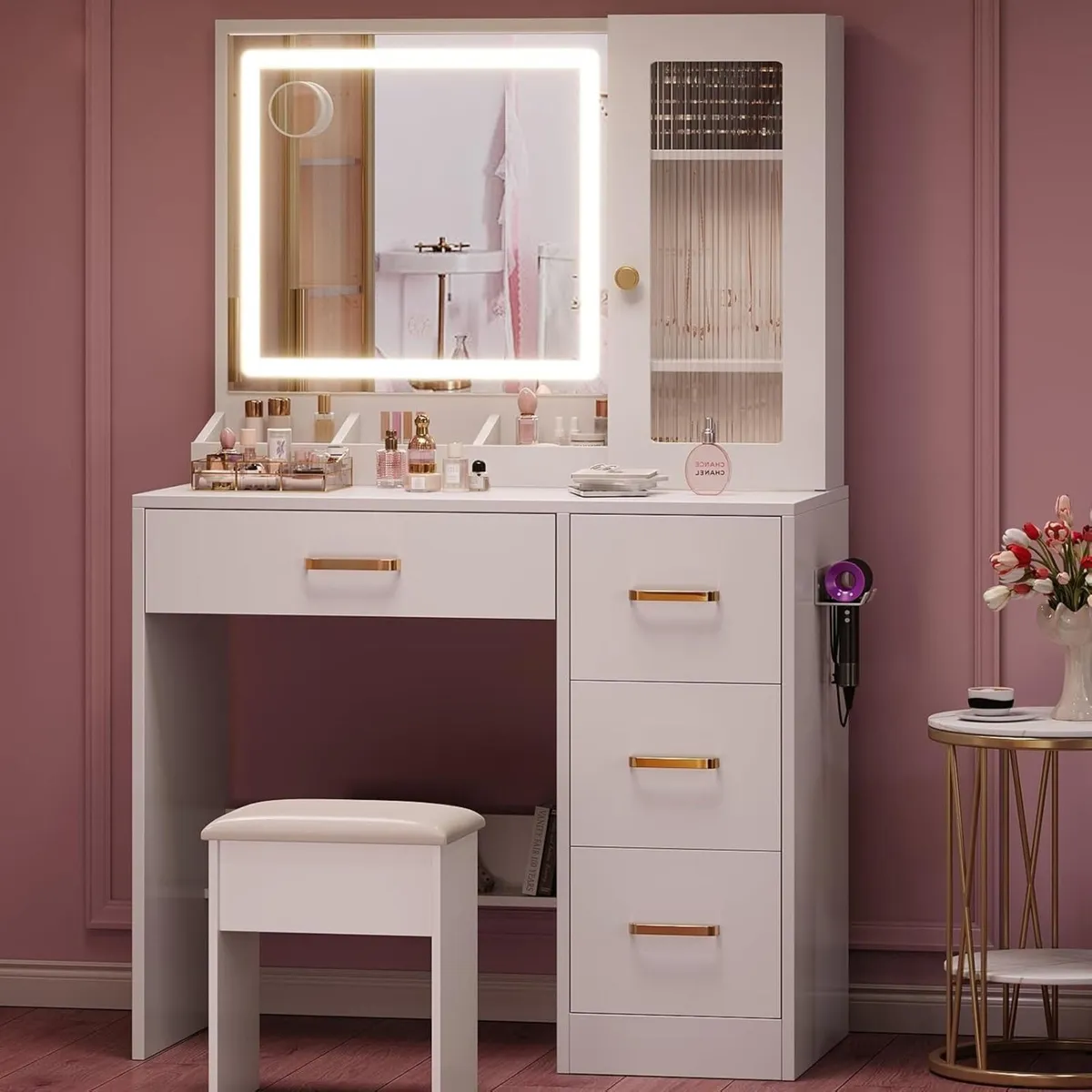 Dressing Table with Mirror and Stool: Vanity Desk - Image 3