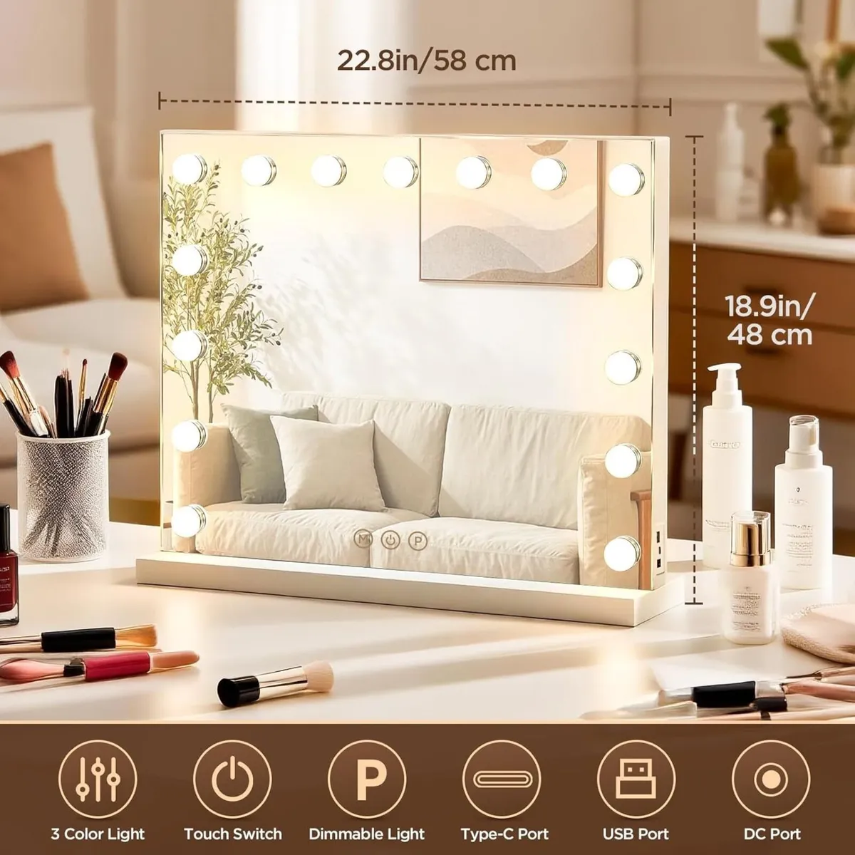 Hollywood Vanity Mirror with Lights 58x48CM - Image 2
