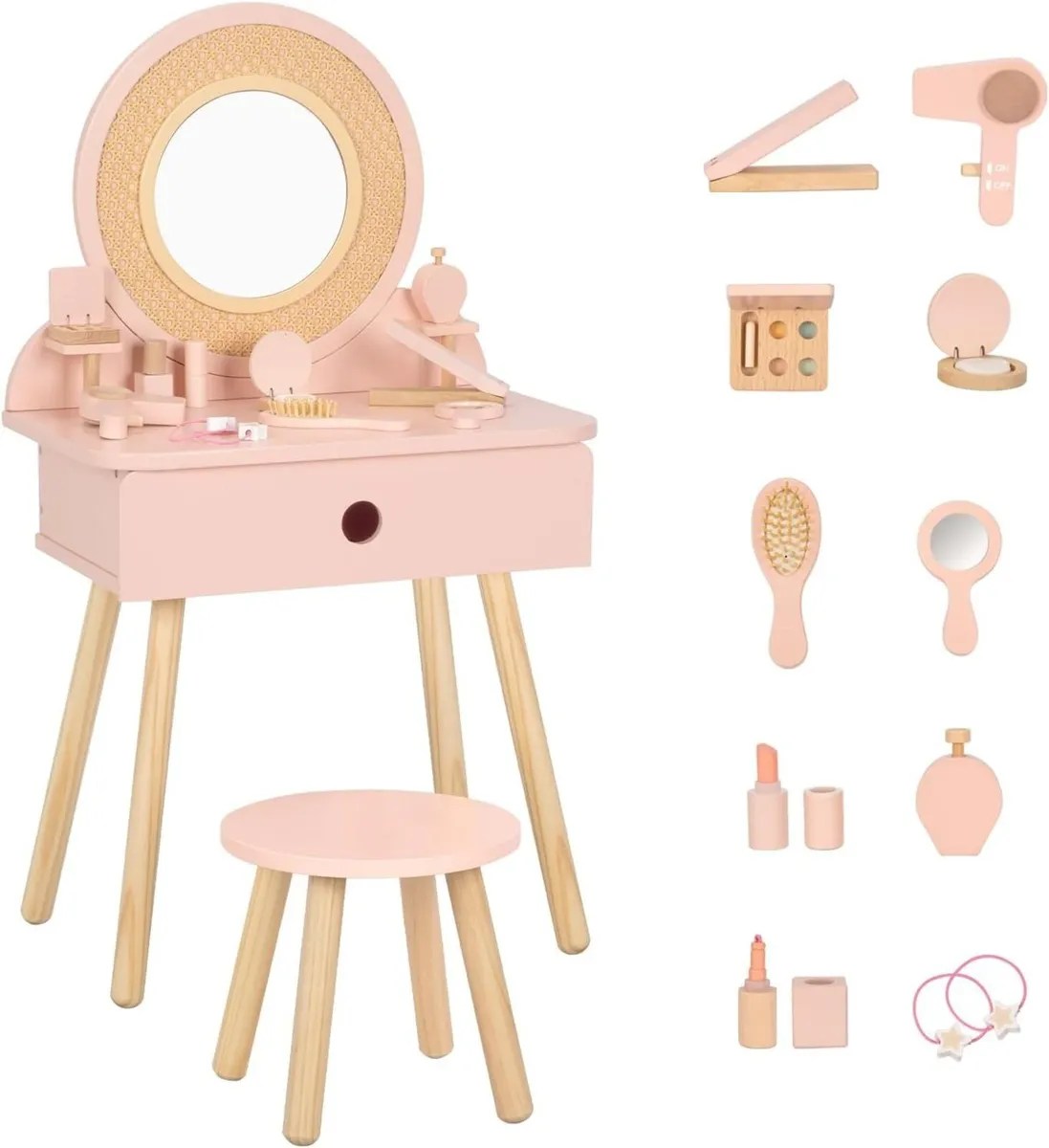 Kids Dressing Table Pink Vanity and Chair with 11 - Image 1