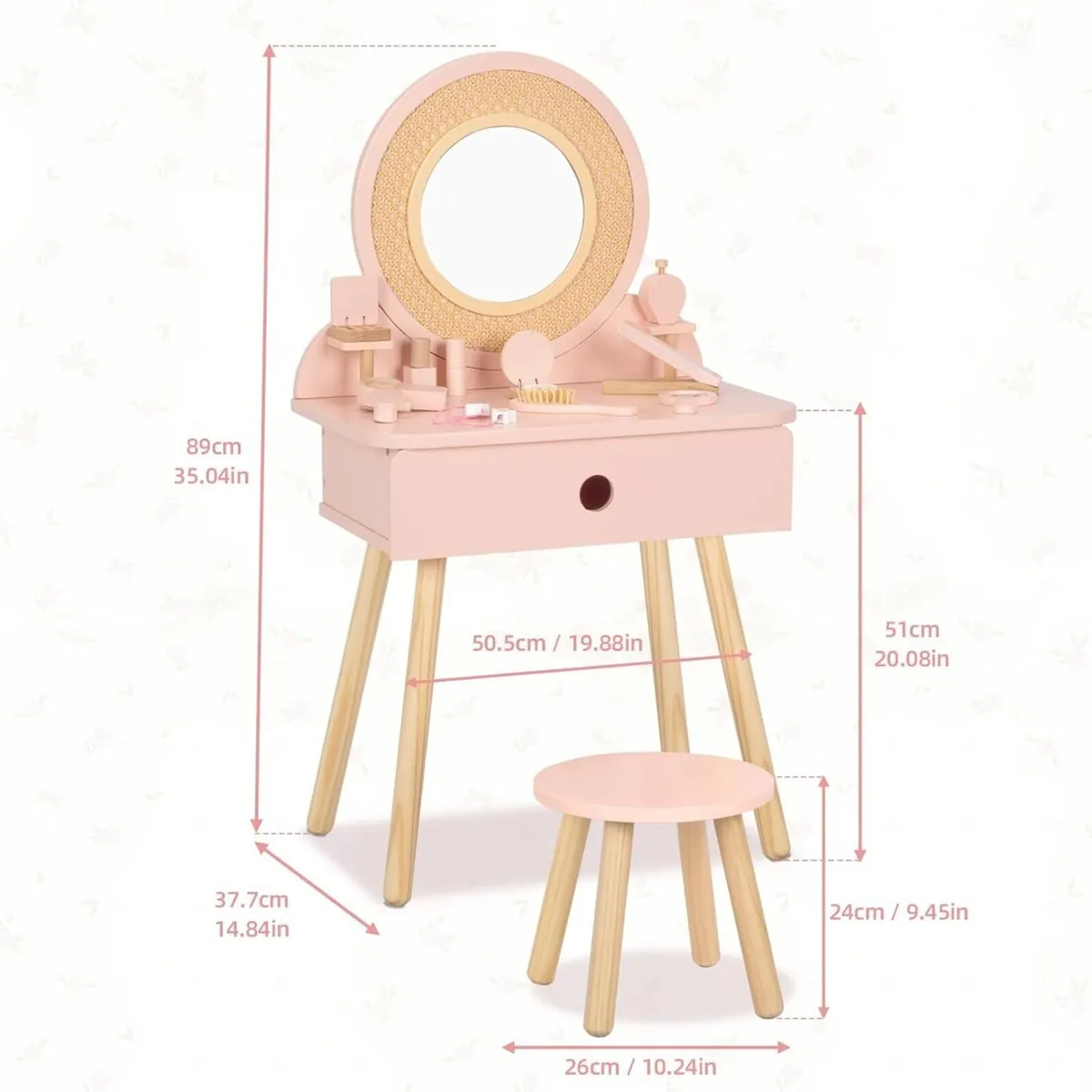Kids Dressing Table Pink Vanity and Chair with 11 - Image 3