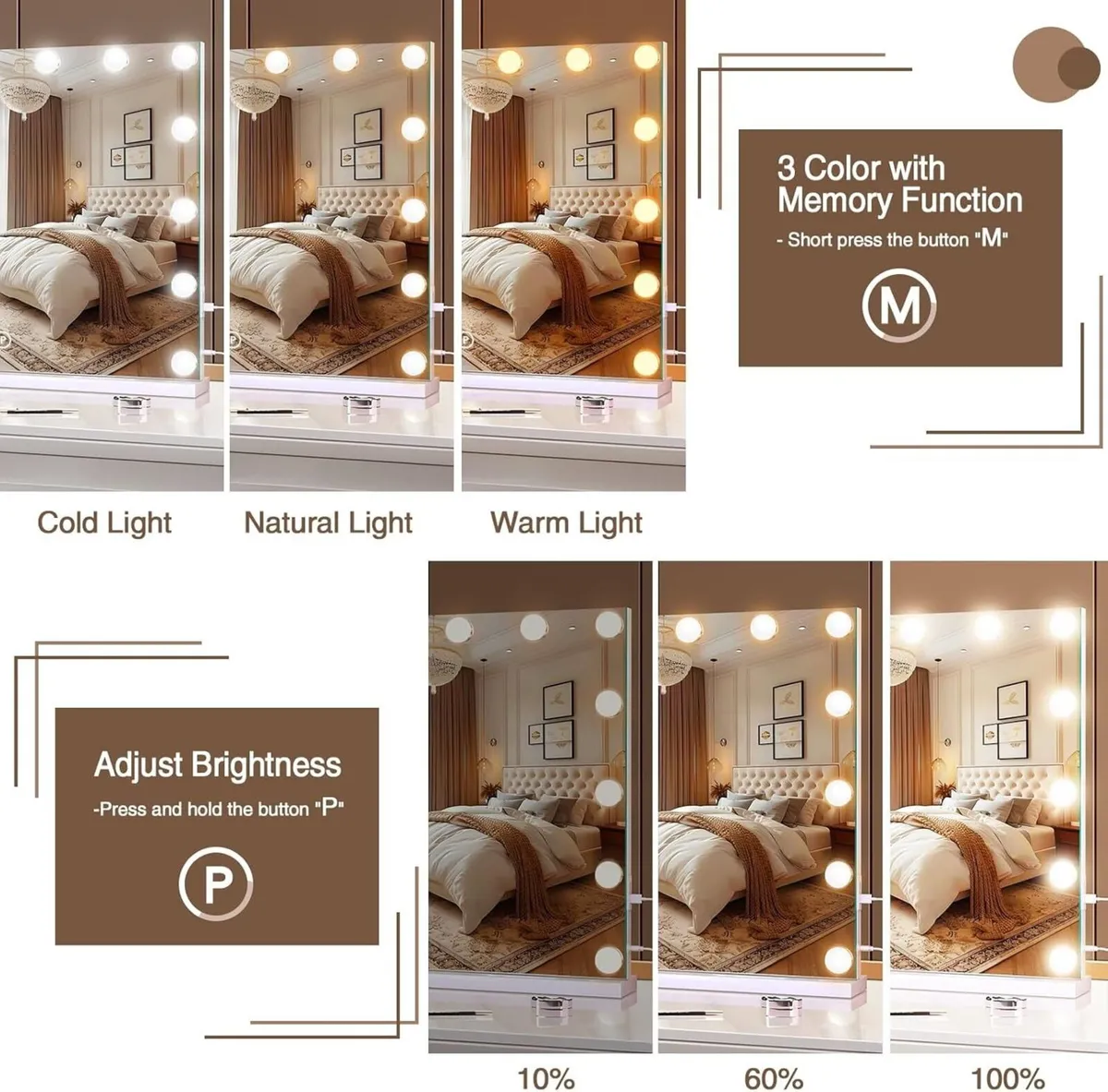 Hollywood Vanity Mirror with Lights 58 x 48 cm - Image 3