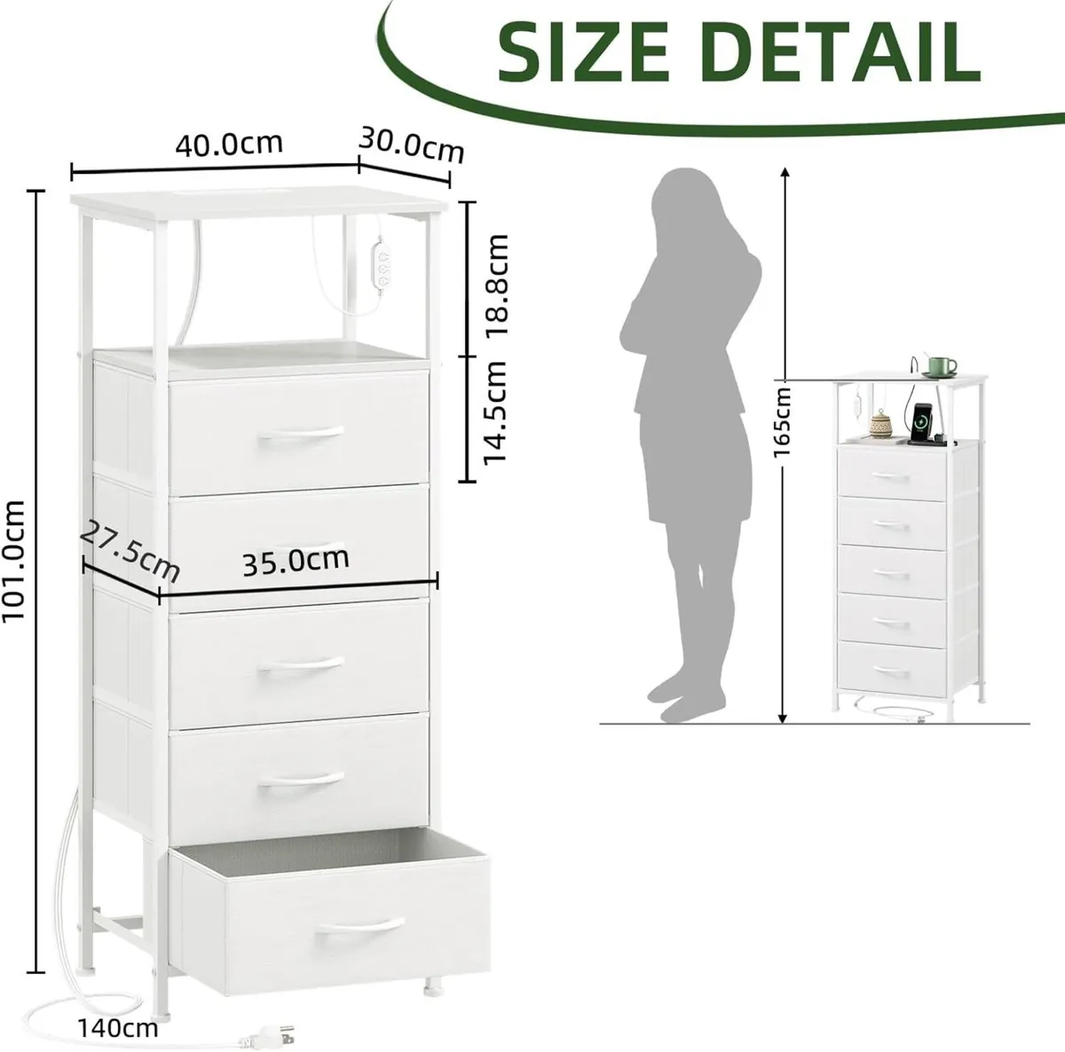 Tall Chest of Drawers for Bedroom with Charging - Image 3