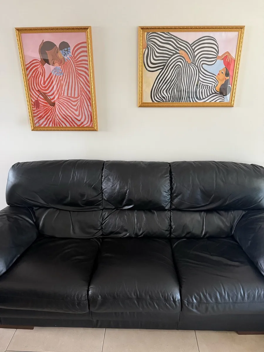 2 and 3 seater black leather couches - Image 1