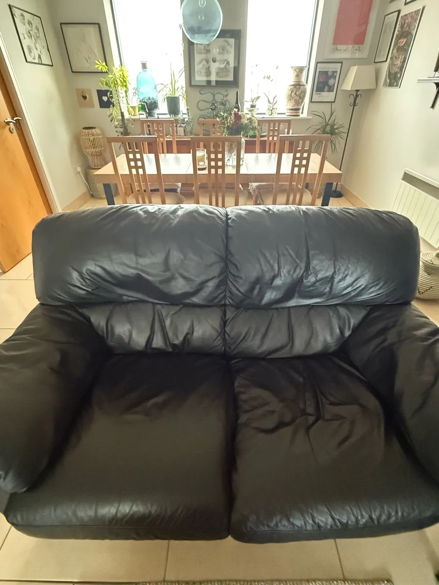2 and 3 seater black leather couches - Image 2