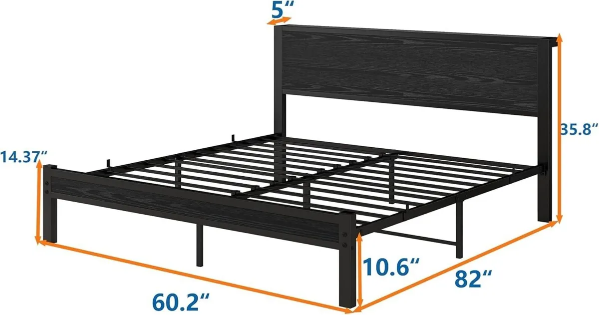 King Size Bed Frame Metal Platform with Wood - Image 2