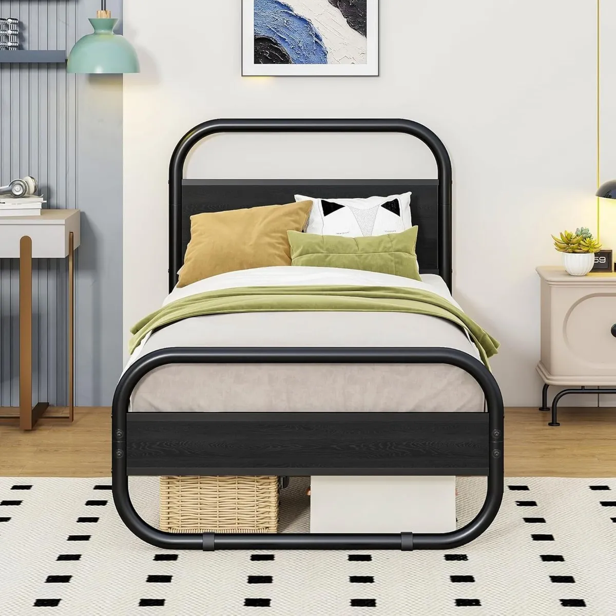 Single Bed Frame with Headboard Black 90x190 cm - Image 1