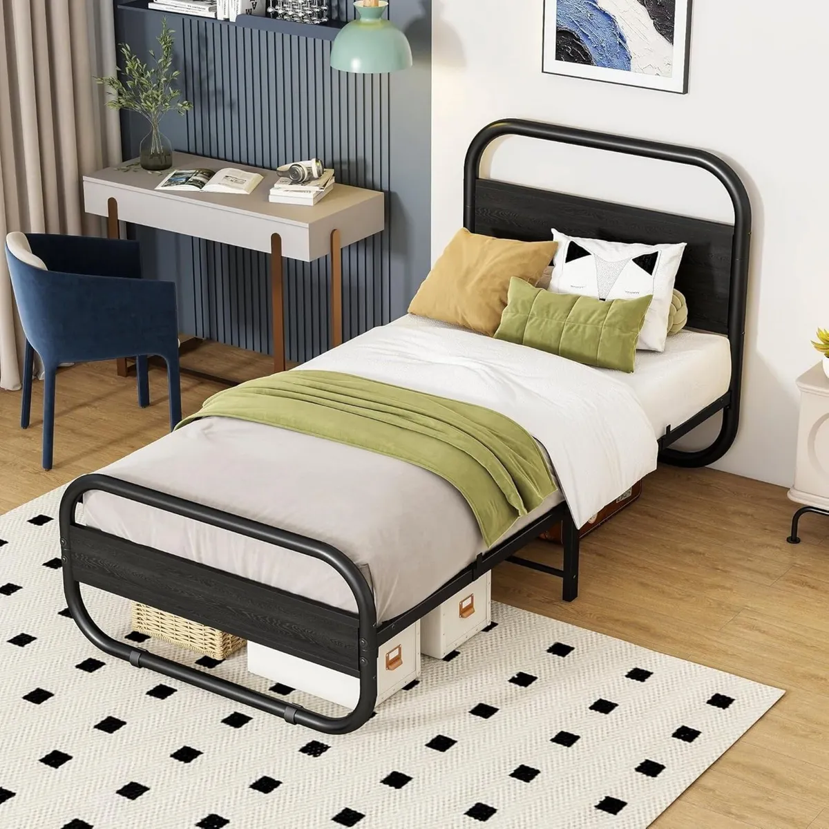 Single Bed Frame with Headboard Black 90x190 cm - Image 3