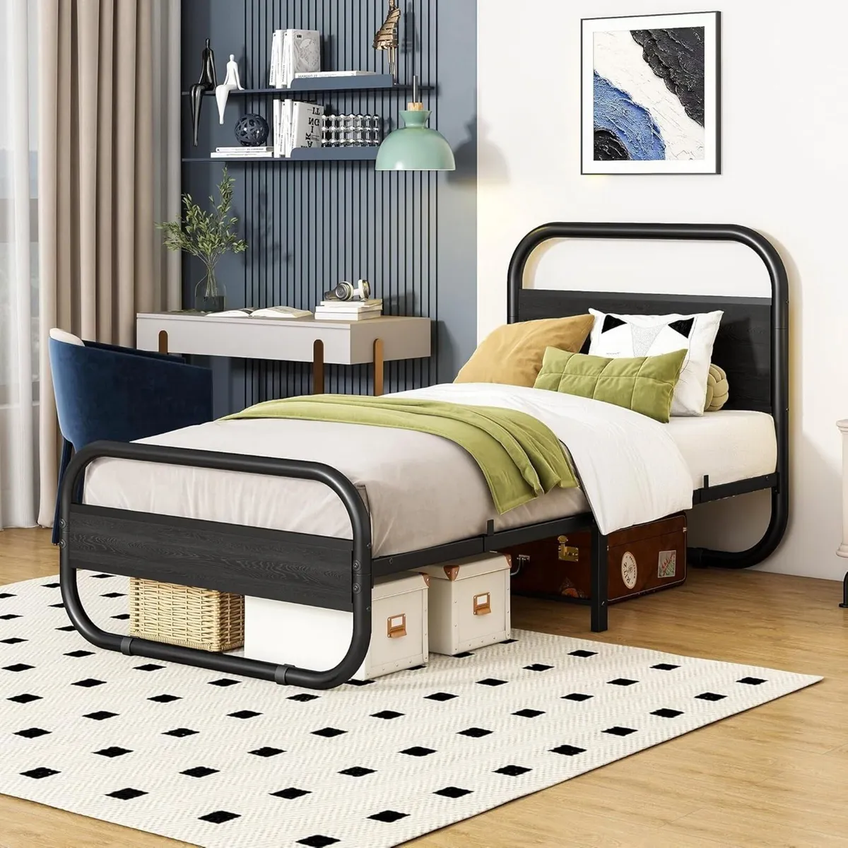 Single Bed Frame with Headboard Black 90x190 cm - Image 4