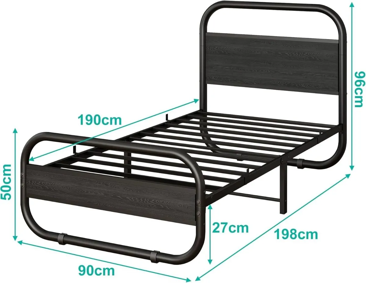 Single Bed Frame with Headboard Black 90x190 cm - Image 2