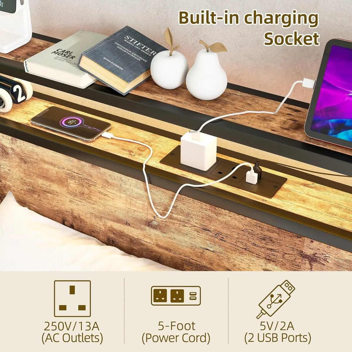 Single Bed Frame with Storage Shelf Headboard LED - Image 4