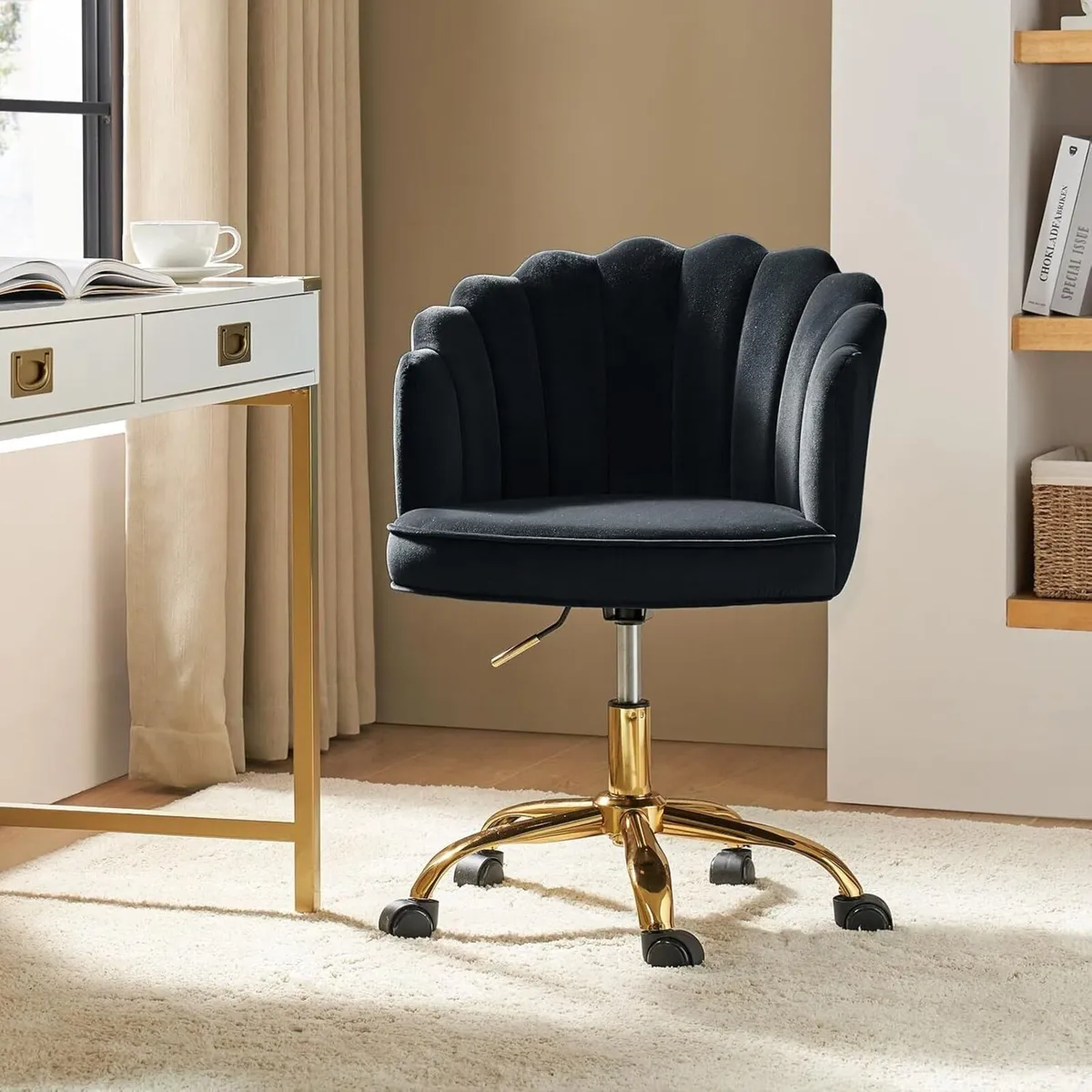Velvet Office Chair with Gold Base Modern Cute - Image 1