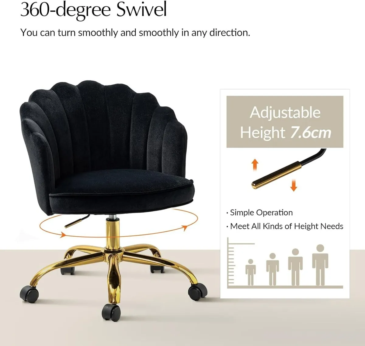 Velvet Office Chair with Gold Base Modern Cute - Image 4