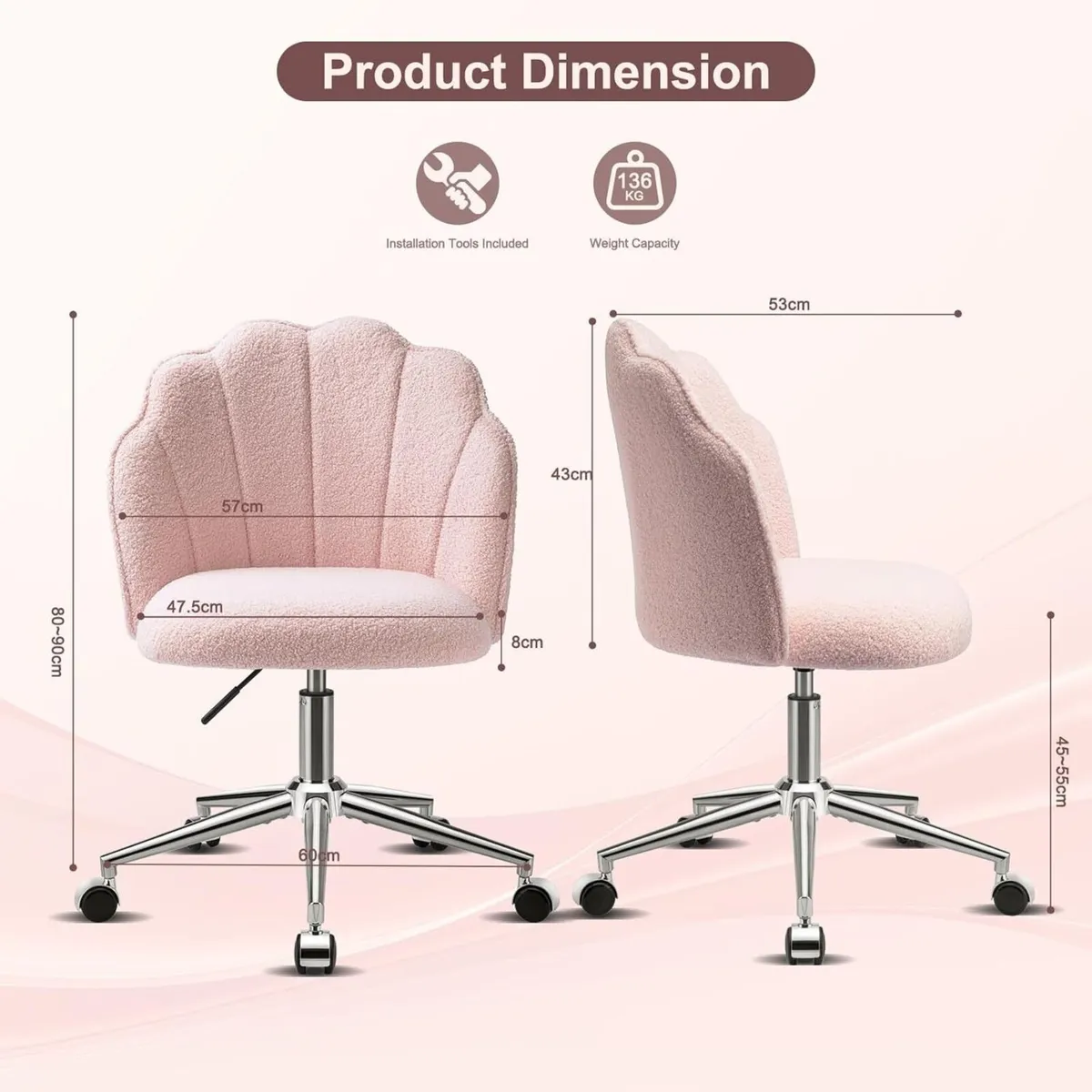 Vanity Chair for Dressing Table with Wheels - Image 2