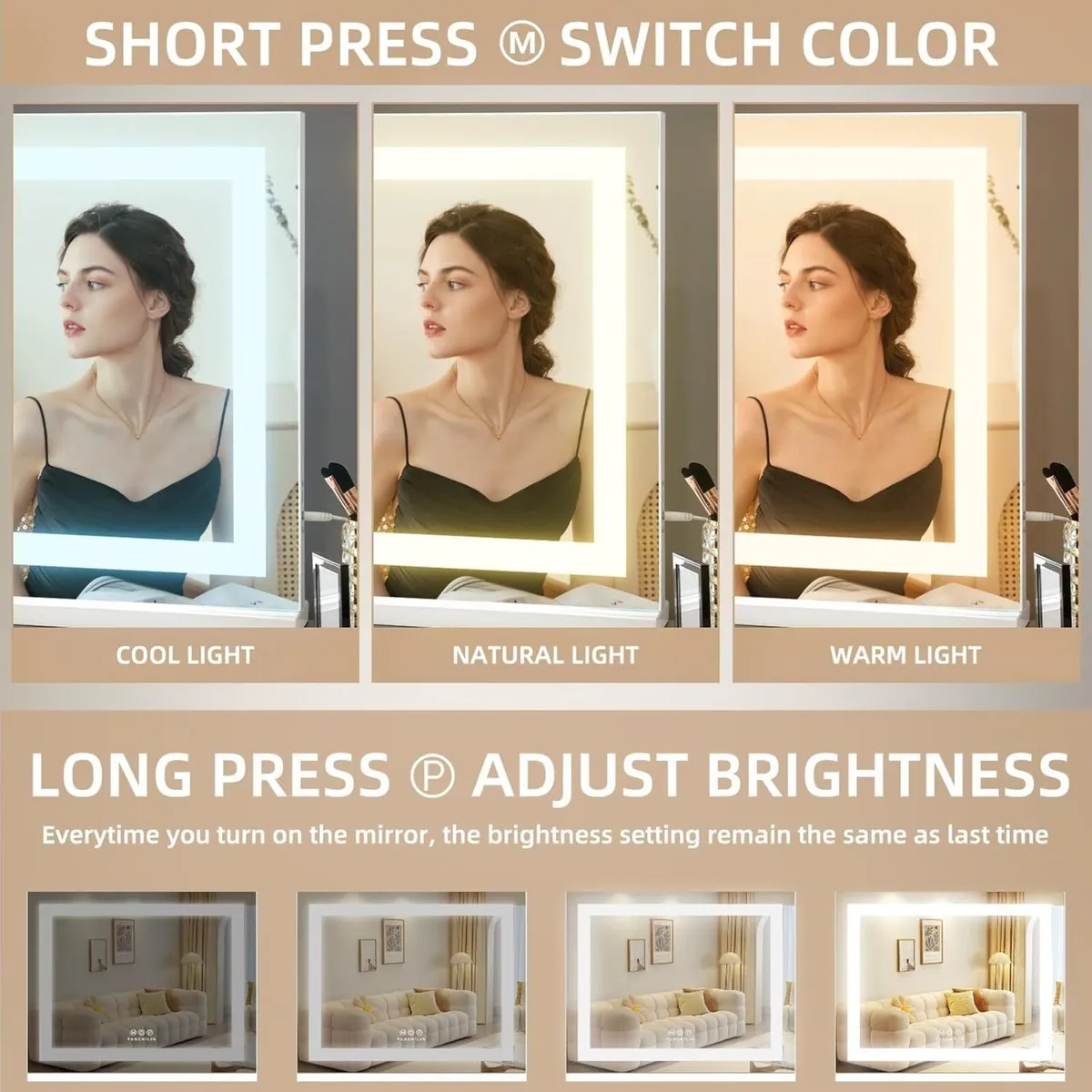 Hollywood Mirror with Lights Vanity Makeup LED - Image 2