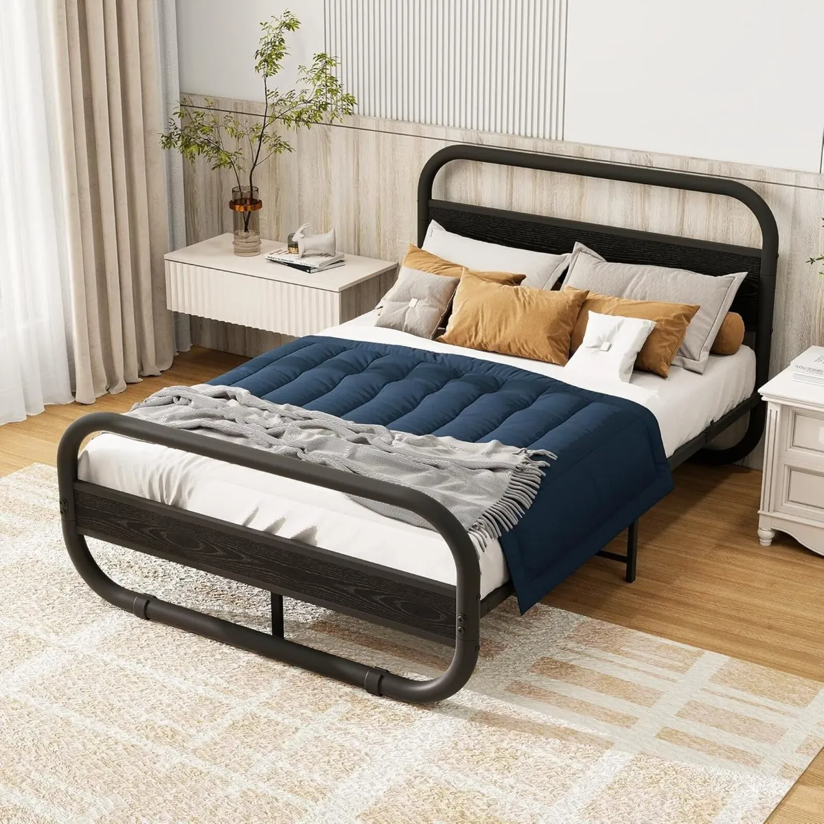 Double Bed Frame with Headboard Metal Platform - Image 3