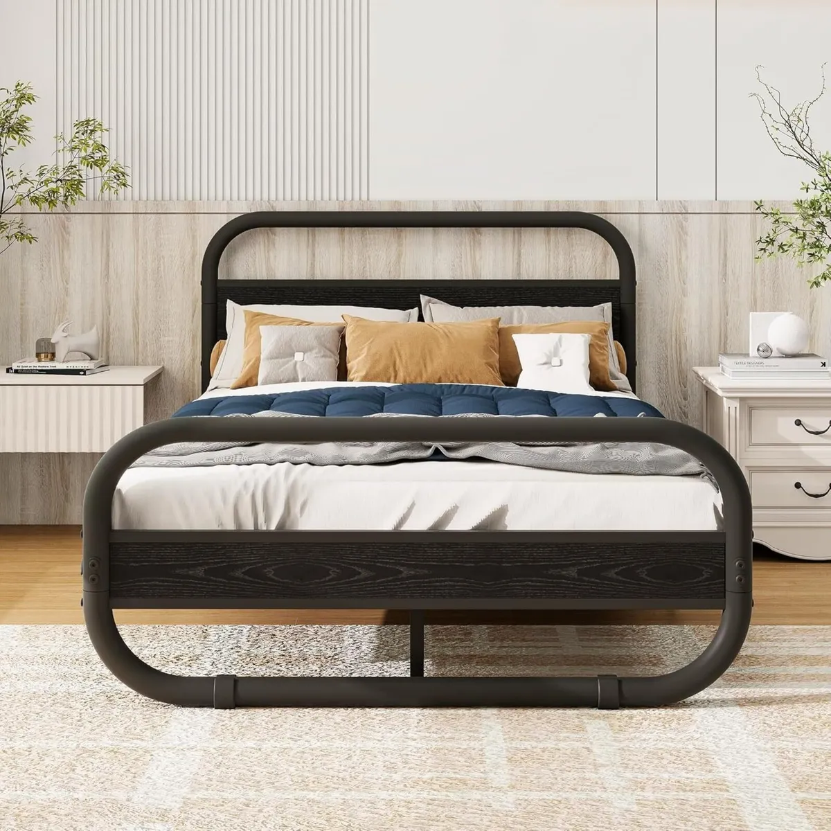 Double Bed Frame with Headboard Metal Platform - Image 1