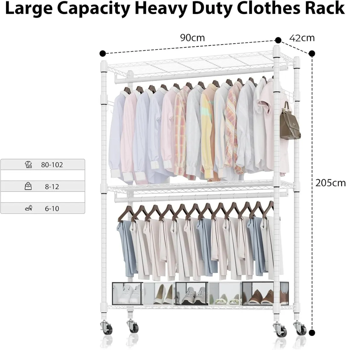 Double Rod Garment Rack/Clothes Rail with - Image 3