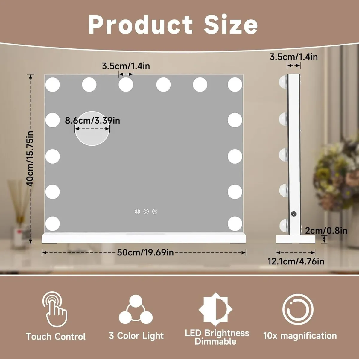 Hollywood Vanity Mirror with Lights 50x42cm - Image 2