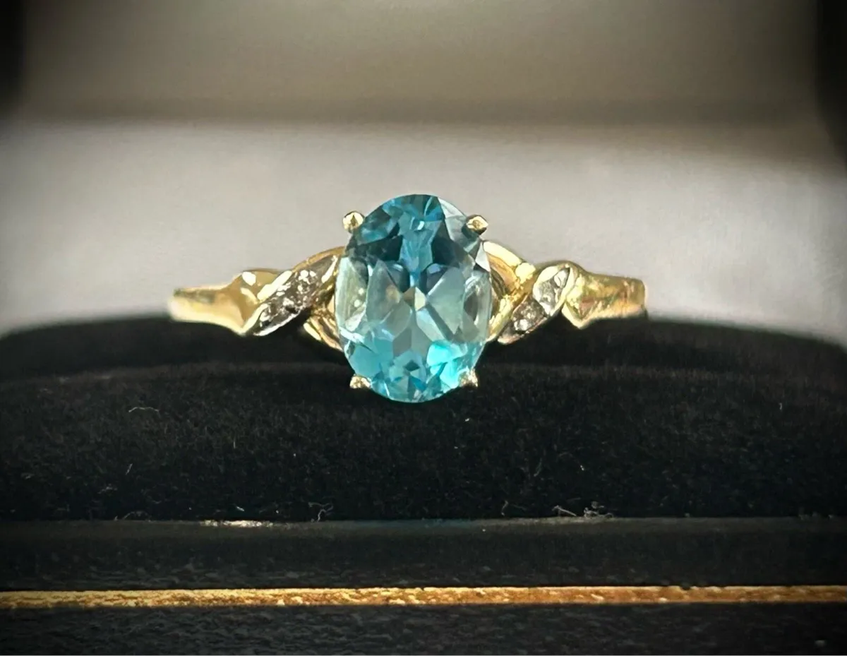 9k Gold Diamond Topaz Ring - Image 2
