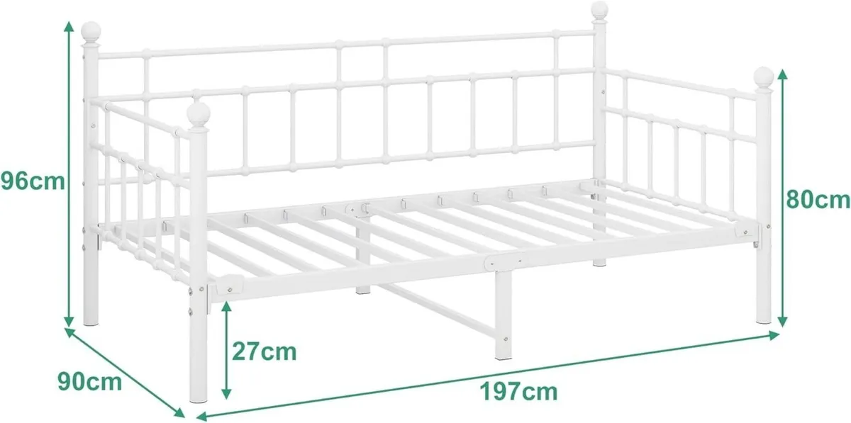 Single Daybed Frame 3ft Sofa Bed Steel Slats - Image 2