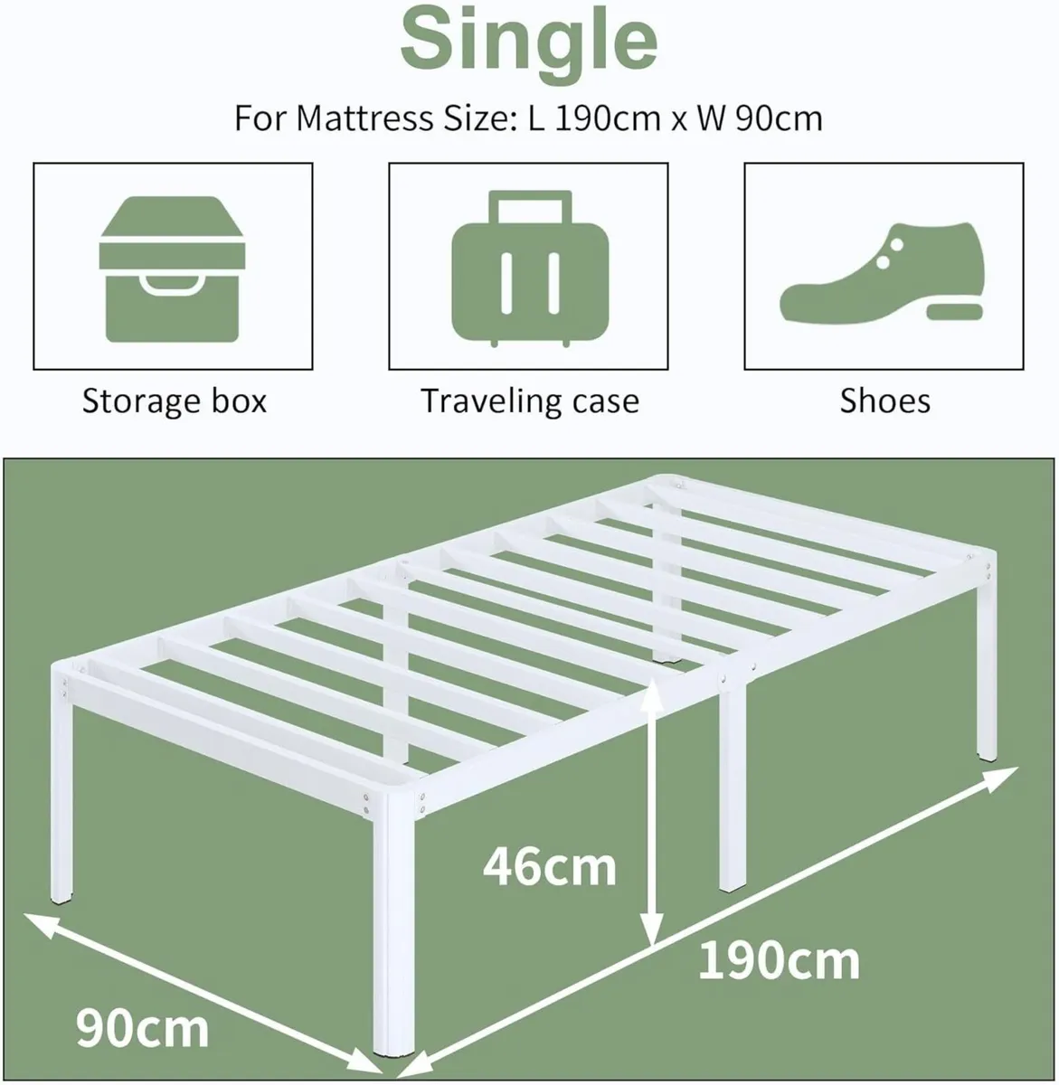 3ft Single Bed Frame 46 cm High with Rounded - Image 2