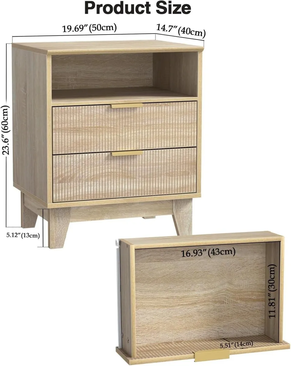 Bedside Table with 2 Drawers Wood Nigntstand for - Image 2