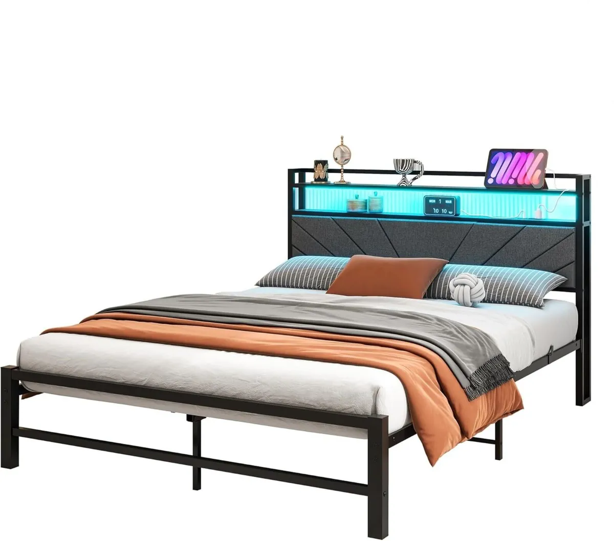 5ft King Size Bed Frame with LED Lights Storage - Image 4