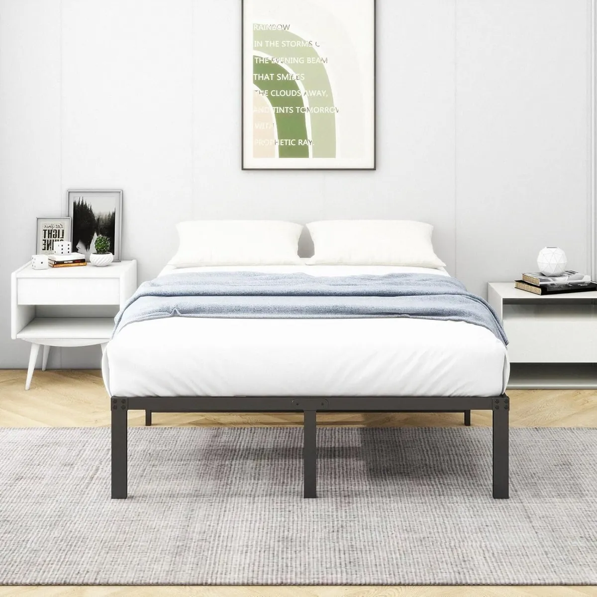 Metal Platform Bed Frame 120 x 200 cm with - Image 3