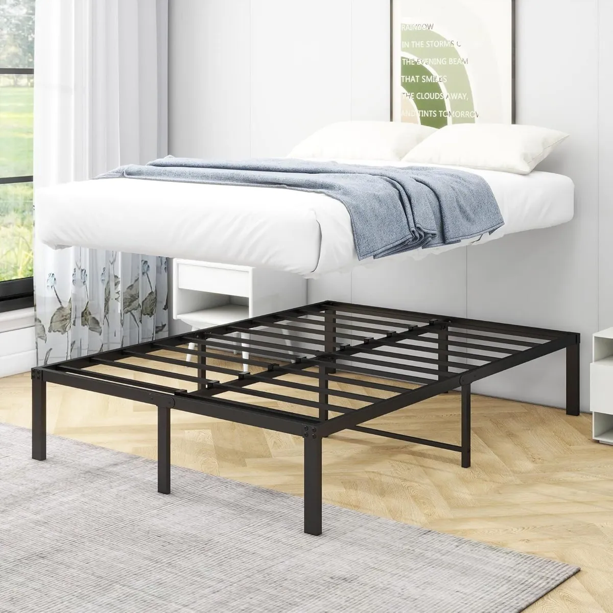Metal Platform Bed Frame 120 x 200 cm with - Image 4
