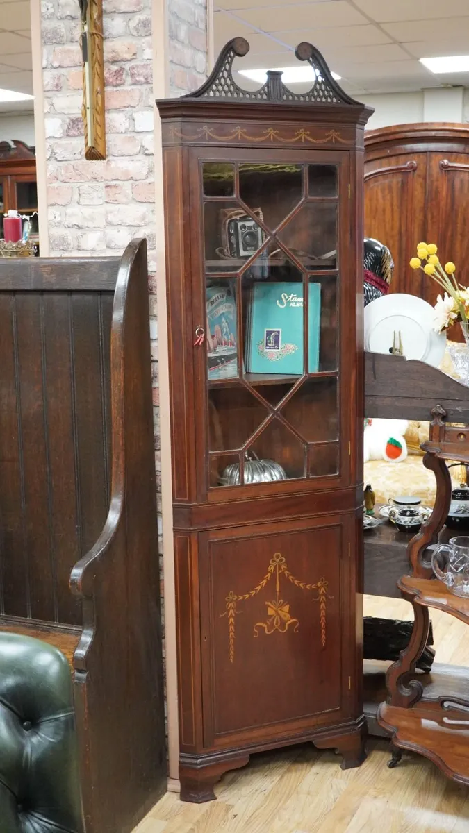 Edwardian Inlaid Corner Display Cabinet - Image 2