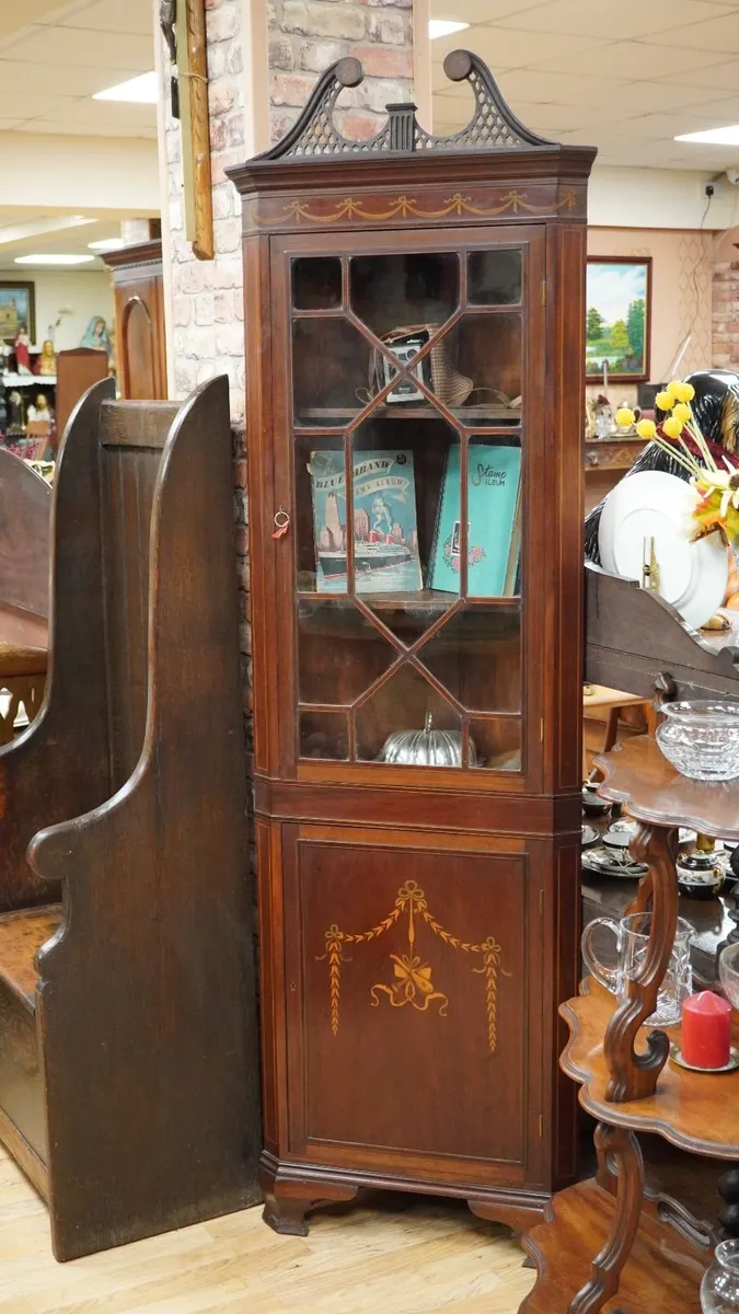 Edwardian Inlaid Corner Display Cabinet - Image 1