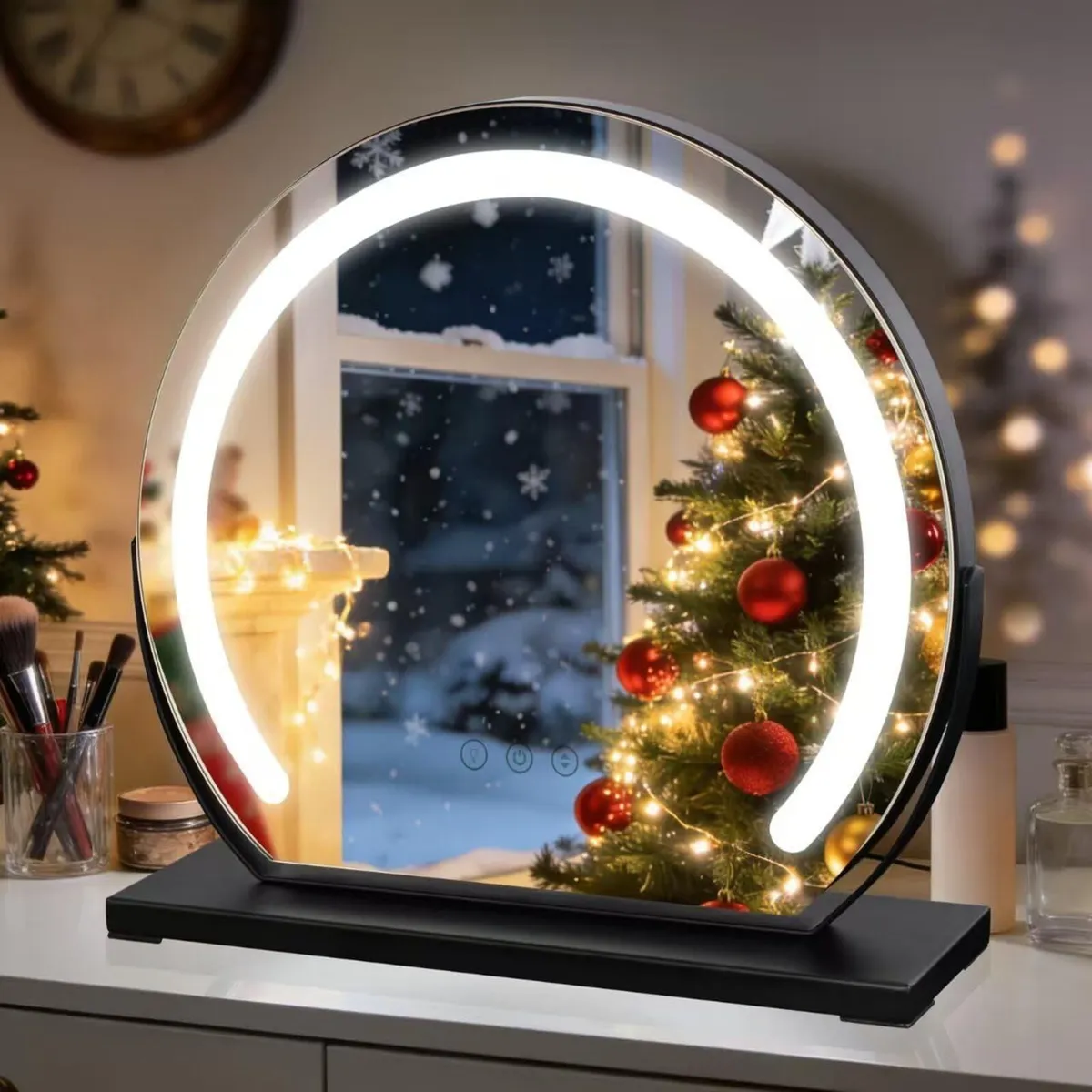 Large Round Dressing Table Mirror Black 15.74 - Image 1