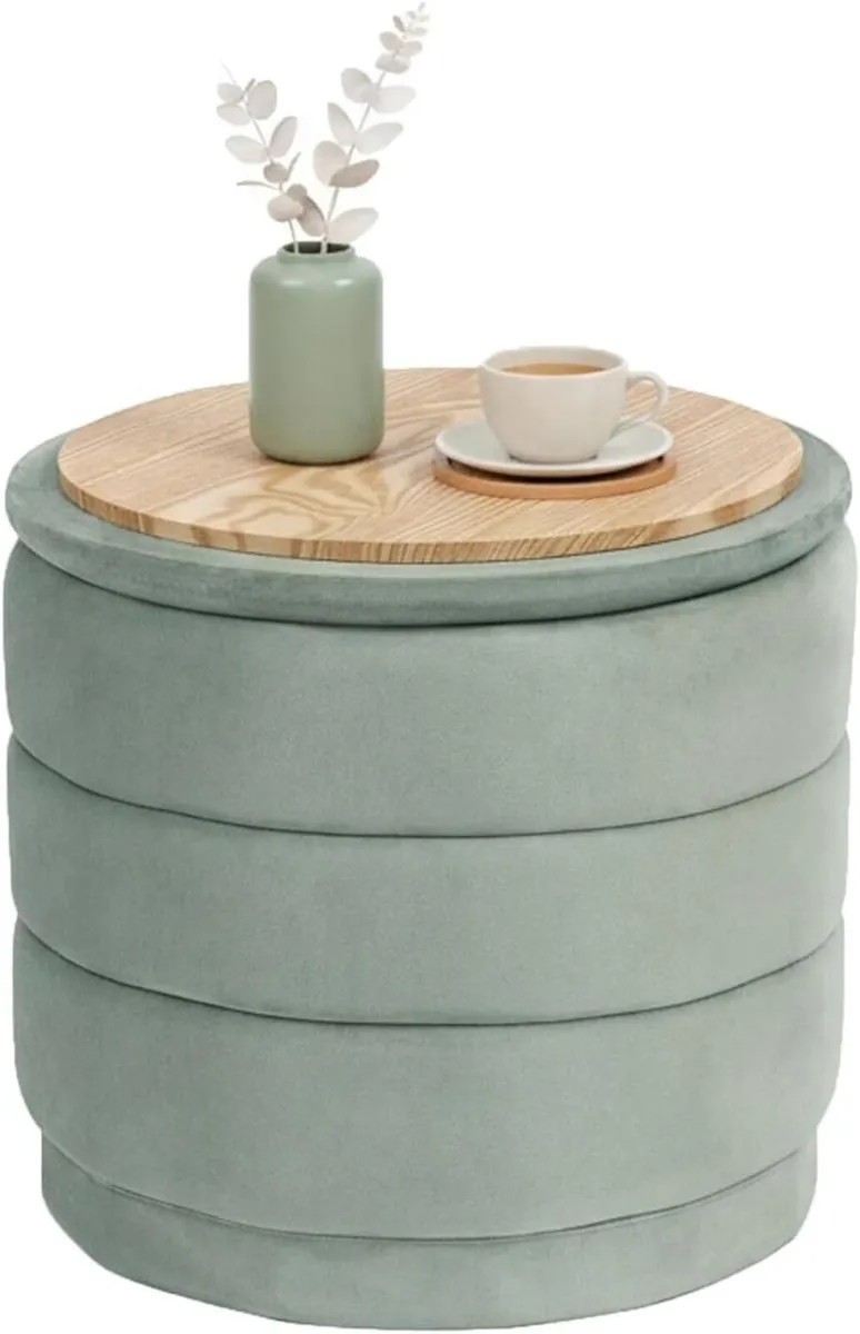 Storage Ottoman Round - Folding Foot Rest with - Image 1